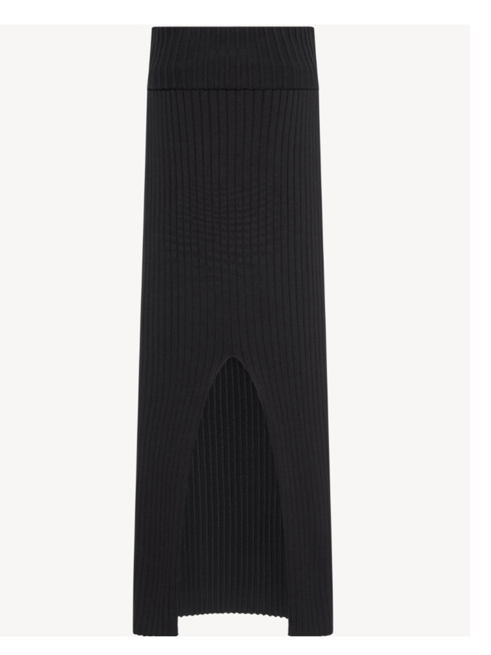 The Row Black Ribbed Knit Midi Skirt with Front Slit